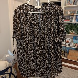 Elegant Black and Cream Leaf Print Blouse